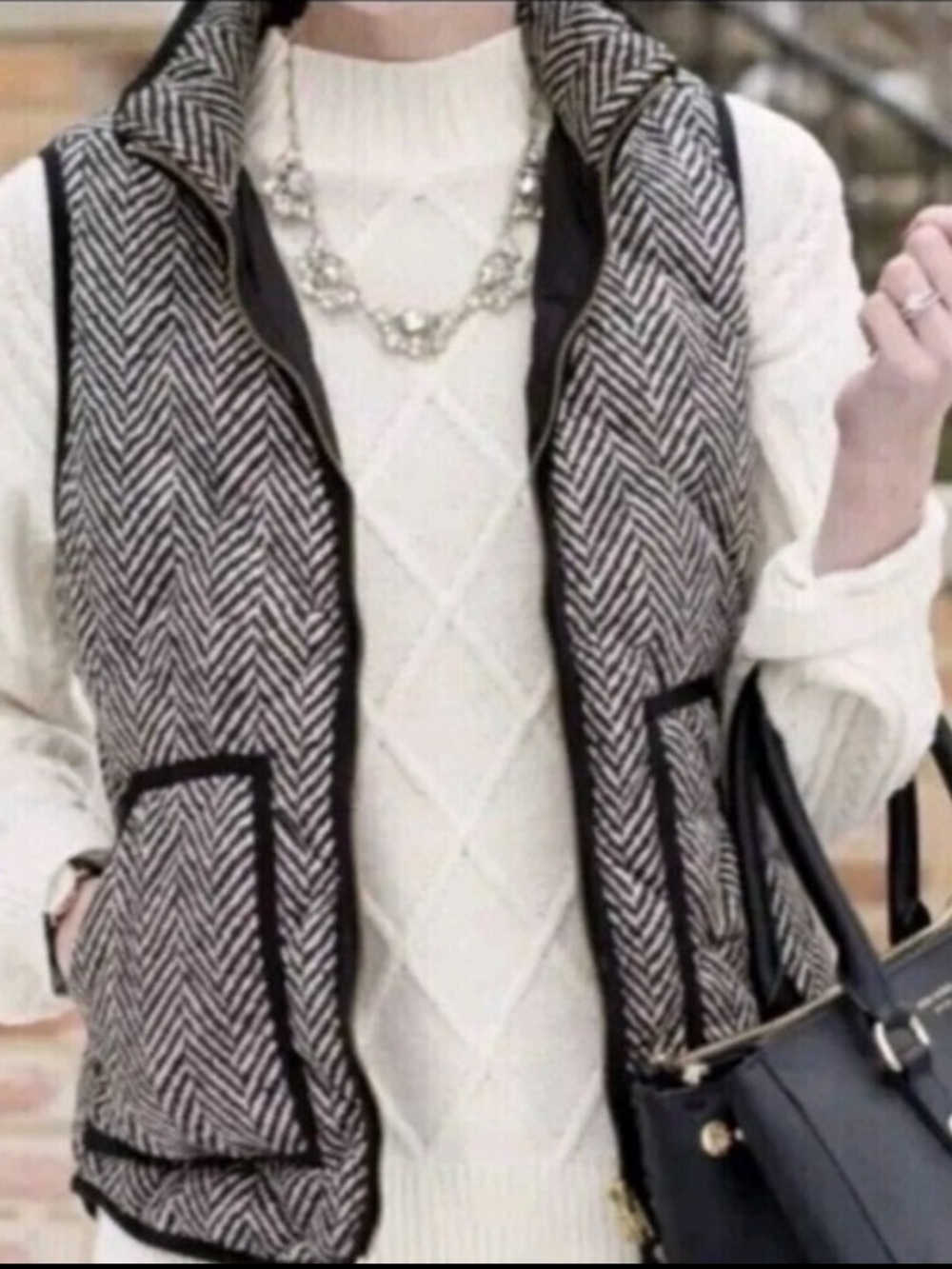 J. Crew | Excursion Herringbone Quilted Down Puffer Vest Full Zip Zig Zag Stripe